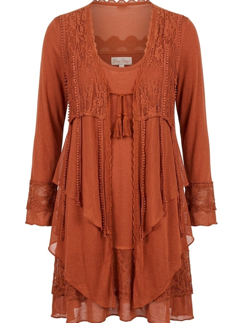Pretty Angel Rust Brown Lace-Trim Tunic #579